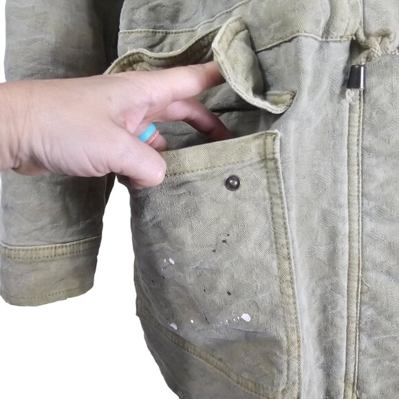 Free People Paint Splatter Military Jacket M Khaki Utility Safari Canvas Grunge - Picture 8 of 14